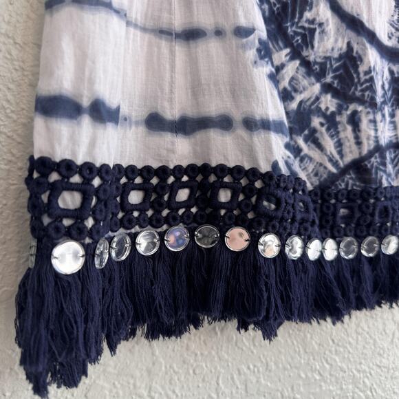 Tory Burch Tunic Womens 6 Tie Dye Mirror Embellished Boho Festival Top Beachy - Picture 6 of 12
